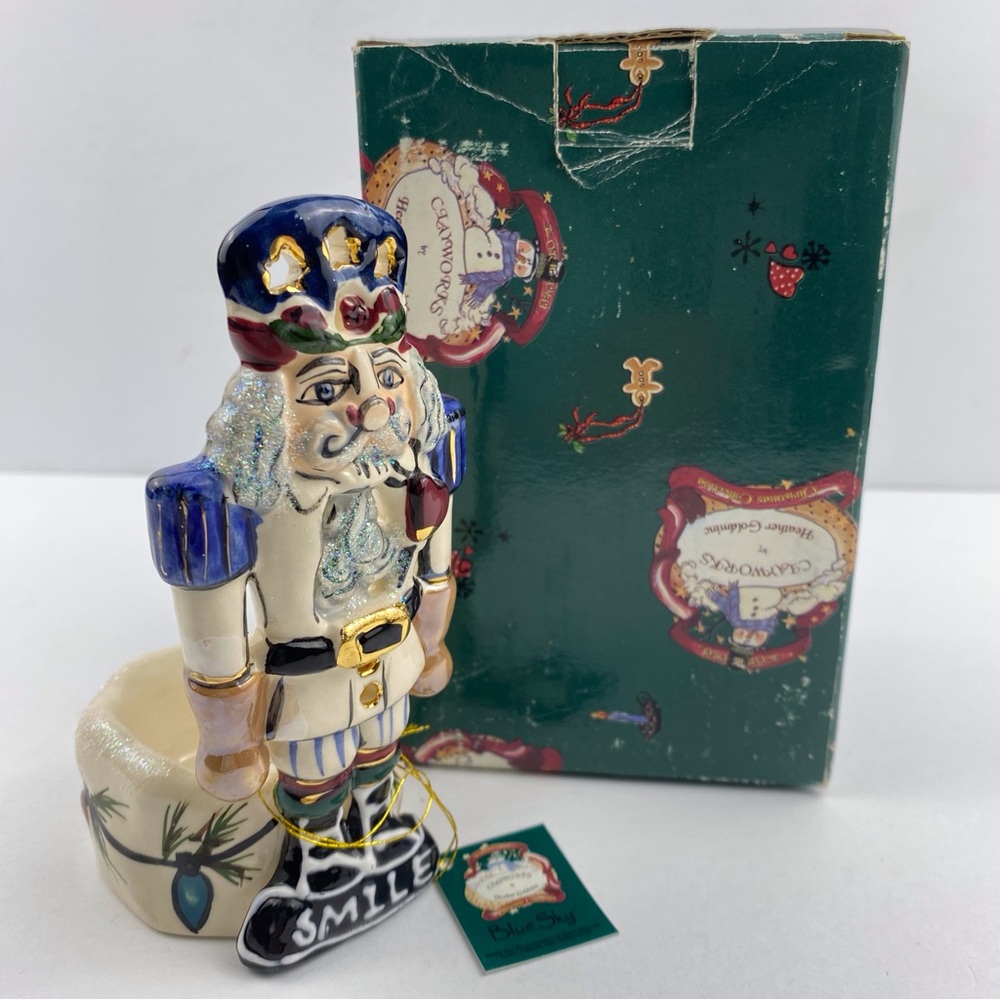 Heather Goldminc Nutcracker 5 in Tealight Candle Holder Blue Sky 2002 With Box